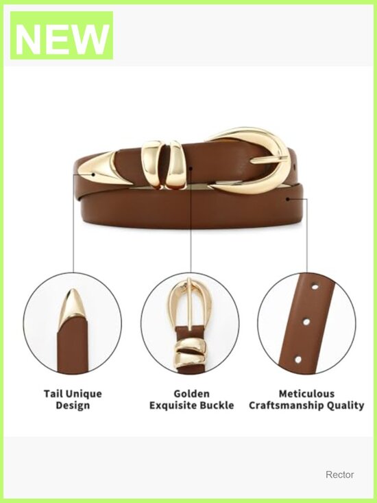 Vintage Faux Leather Skinny Belt with Gold Prong Buckle for Jeans Dress main image 6